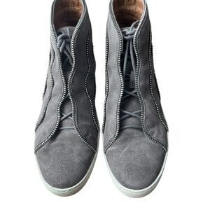 Frye Gray Suede High Top Sneakers Leather Side‎ Zip Casual Womens 7